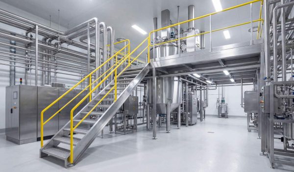 Modern industrial facility clean room interior featuring stainle
